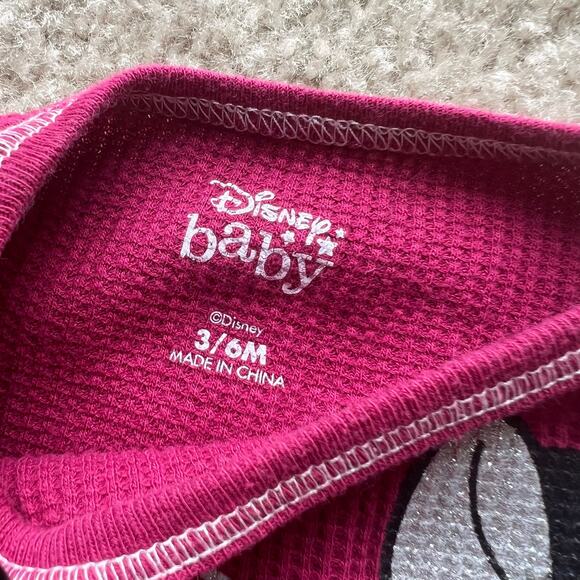 Disney Baby Pink Minnie Mouse Waffle Knit Long Sleeve One Piece Set of 2 - Picture 12 of 14
